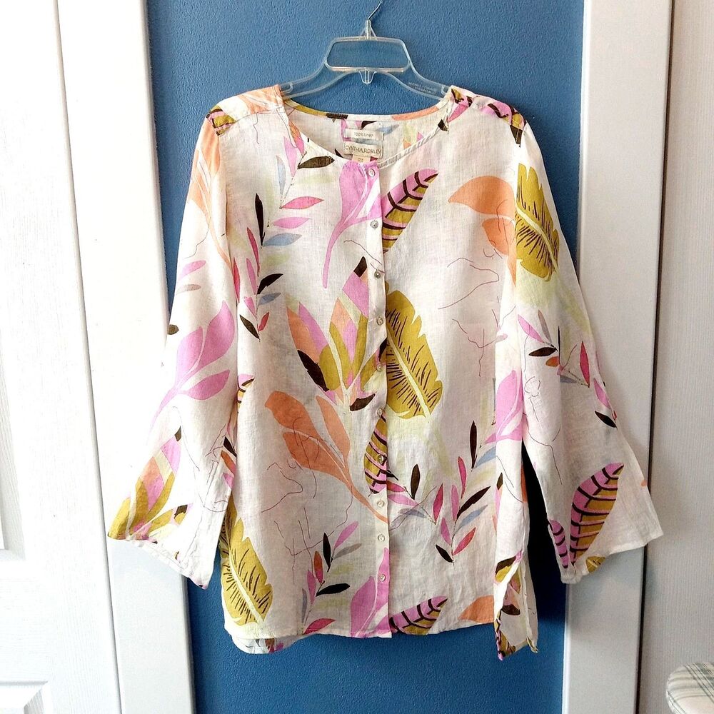 Cynthia Rowley Size 1X Linen Top Roll Tab Sleeve
